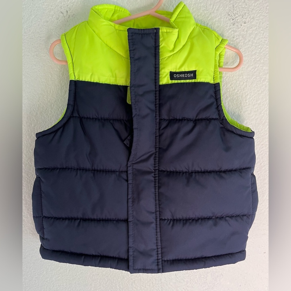 Oshkosh Bgosh Baby Boy Neon Navy Zip Up Puffer Vest Sise 18 Months